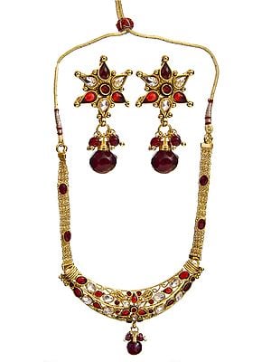 Red Polki Necklace Set with Earrings