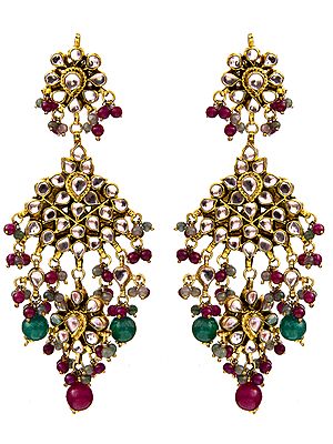 Faux Ruby and Emerald Long Kundan Earrings