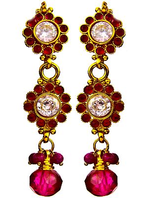 Red Color Earrings with Cut Glass