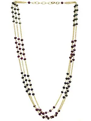Faceted Three Strand Gold Plated Necklace (Ruby, Emerald and Sapphire)