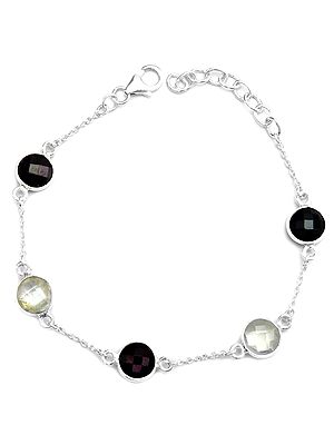 Faceted Three Gemstone Bracelet (Black Spinel, Garnet and Green Amethyst)