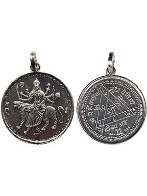 Goddess Durga with Her Yantra on the Reverse (Two Sided Pendant)