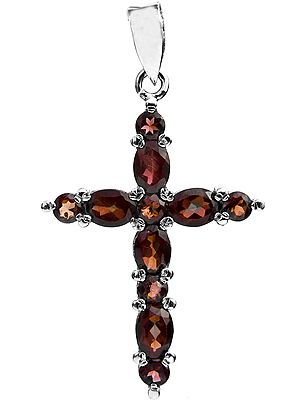 Faceted Garnet Cross Pendant
