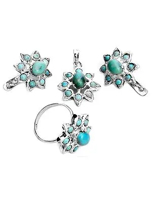 Turquoise Pendant with Earrings and Ring Set