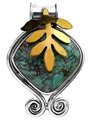 Turquoise Pendant with Gold Plated Leaves