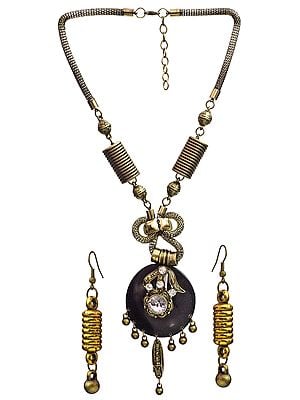 Beaded Multi-Color Necklace with Earrings Set | Copper Alloy with Cut Glass