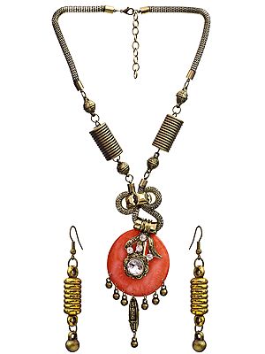Beaded Multi-Color Necklace with Earrings Set | Copper Alloy with Cut Glass