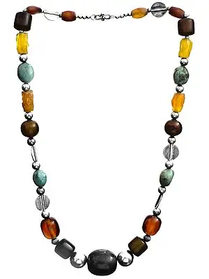 Gemstone Necklace (Carnelian, Smoky Quartz, Yellow Chalcedony, Turquoise and Onyx)