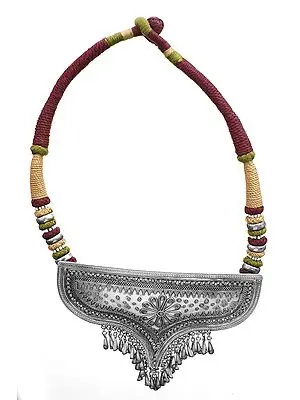 Triple Hued Ethnic Cord Necklace with Large Designer Pendant