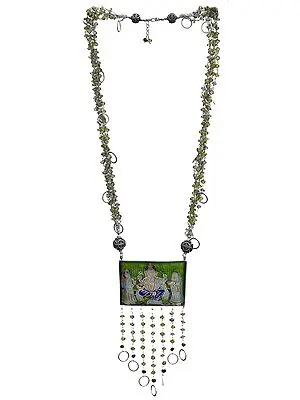 Faceted Peridot Bunch Necklace with Large Ganesha Pendant