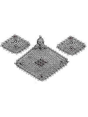 Rhombus-Shape Pendant with Earrings Set (South Indian Temple Jewelry)