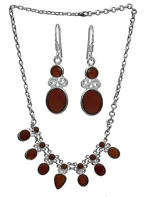 Carnelian Necklace with Earrings Set