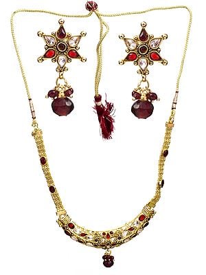 Maroon Polki Necklace Set with Cut Glass