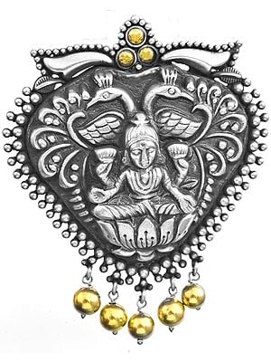 Goddess Lakshmi Pendant with Peacock Pair (South Indian Temple Jewelry)