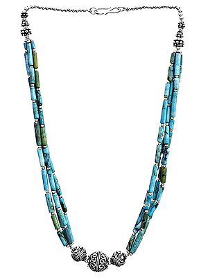 Turquoise Tubes Necklace with Sterling Beads