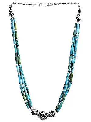 Turquoise Tubes Necklace with Sterling Beads