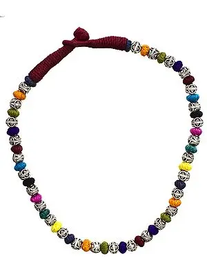 Multi-Color Cord Necklace with Sterling Beads