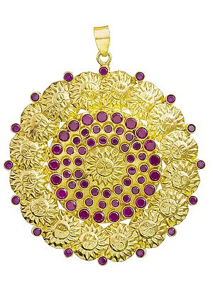 Lord Surya Gold Plated Pendant with Ruby