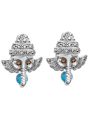 Lord Ganesha Post Earrings with Marcasite and Gems