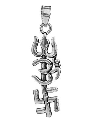 Tri -Shaktis Pendant (Trident, OM and Hindu Swastika: Saves from Accidents)