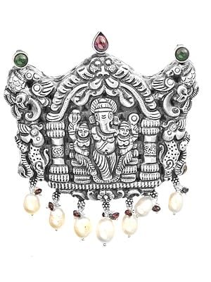 Lord Ganesha with Riddhi and Siddhi Pendant with Pearl (South Indian Temple Jewelry)