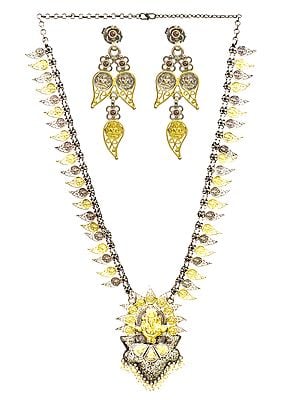 Lord Ganesha Gold Plated Necklace with Earrings Set