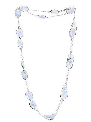 Faceted Rainbow Moonstone Long Necklace