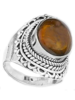 Amber Ring with Filigree
