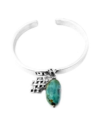 Cuff Bracelet with Dangling Turquoise and Endless Knot (Ashtamangala)