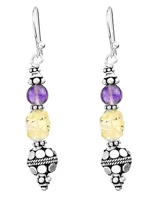 Amethyst and Faceted Citrine Earrings with Sterling Bead
