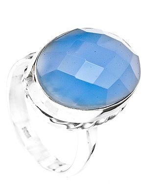 Faceted Blue Chalcedony Oval Ring