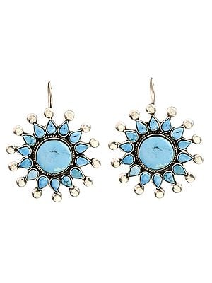 Turquoise Inlay Flower Earrings