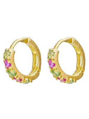 Hoop Earrings with Emerald and Ruby