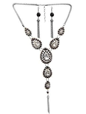 Faceted Long Tassel Necklace with Earrings Set