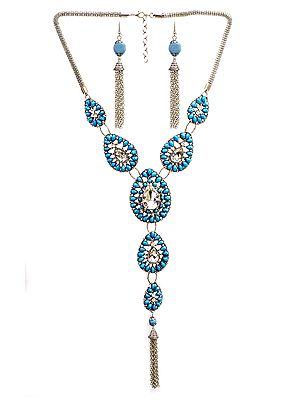 Faceted Long Tassel Necklace with Earrings Set