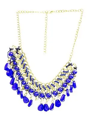 Golden Blue Necklace with Dangles