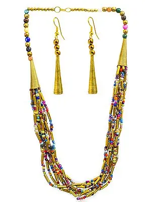 Multicolor Nine-Strand Cone Necklace with Earrings Set