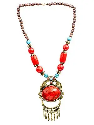 Red Beaded Necklace with Dangles