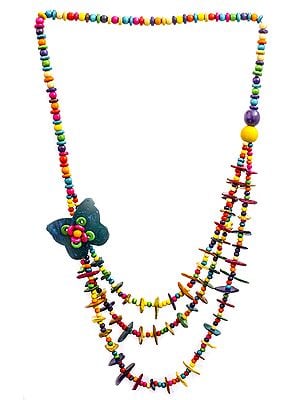 Multicolor Butterfly Three-Strand Long Necklace