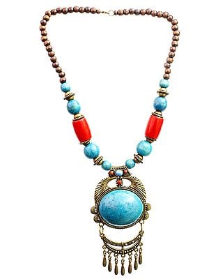 Blue Beaded Necklace with Dangles