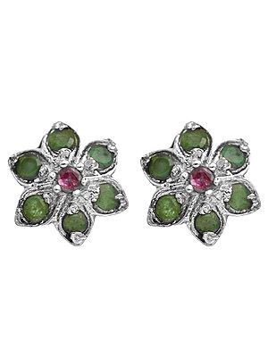 Faceted Ruby and Emerald Flower Tops