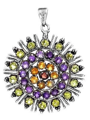 Faceted Gemstones Floral Pendant (Peridot, Amethyst, Citrine and Garnet)