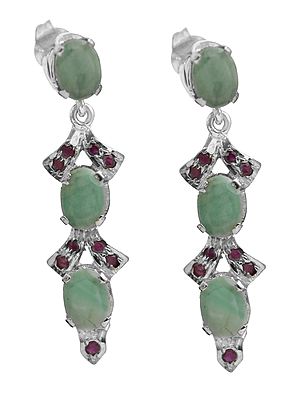 Faceted Emerald with Ruby Post Earrings