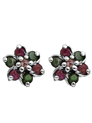 Flower Tops with Faceted Ruby and Emerald