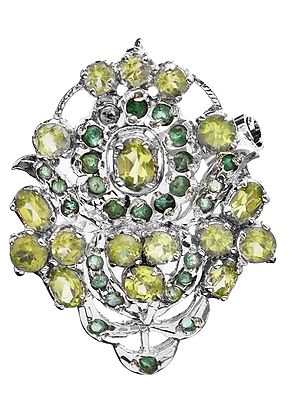 Faceted Peridot with Emerald Brooch Cum Pendant