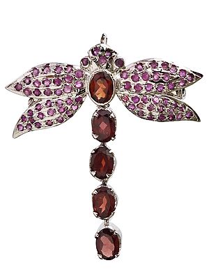 Butterfly Brooch Cum Pendant with Faceted Garnet and Ruby