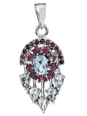 Faceted Ruby Pendant with Blue Topaz