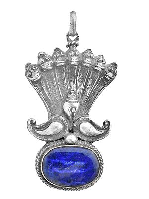 Lapis Lazuli Conch   Pendant  with Seven-Hooded Serpent (Made in Nepal)
