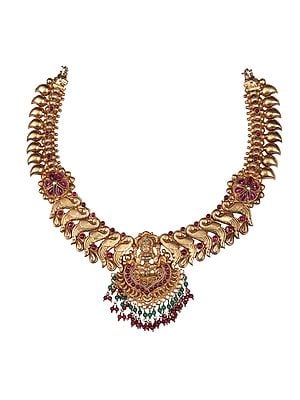 Goddess Lakshmi Necklace Centre with Gemstones (South Indian Temple Jewelry)