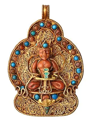 Amitabha Buddha Gau Box Filigree Pendant with Coral and Turquoise -  Made in Nepal